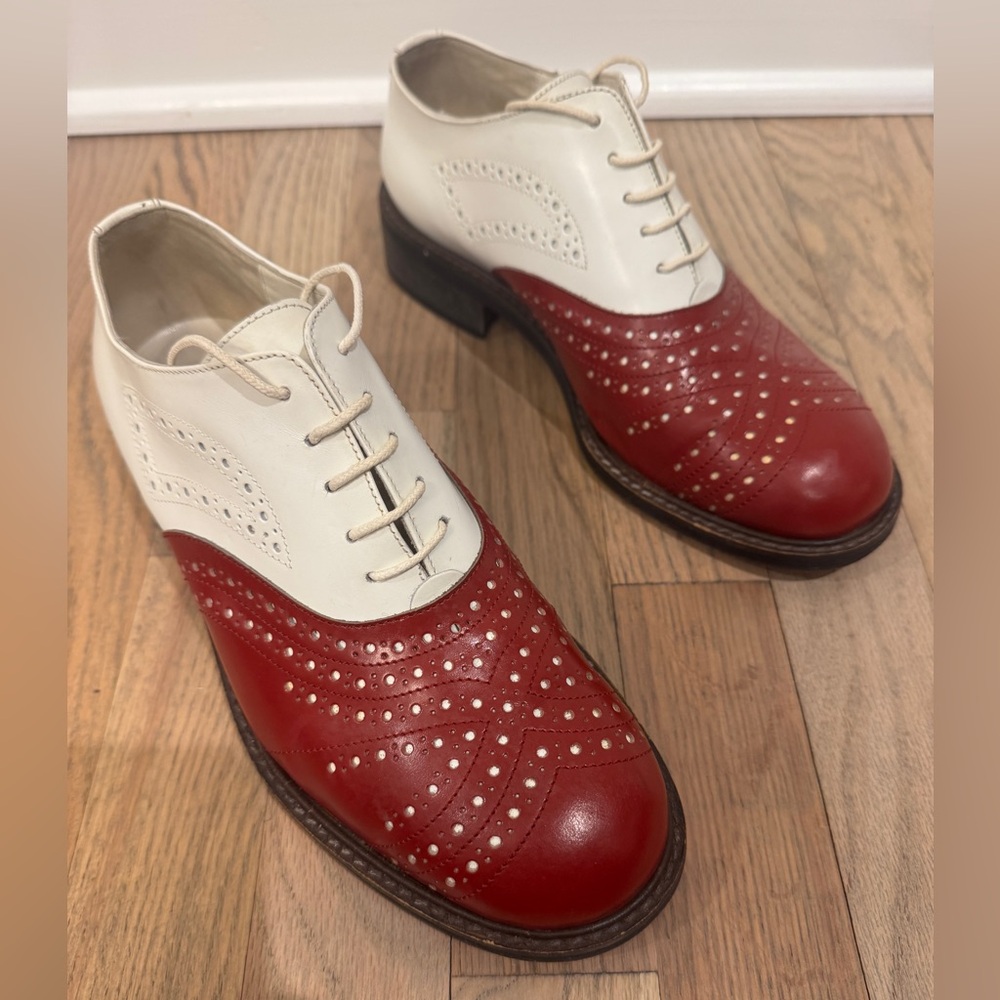 Authentic men’s DRIES VAN NOTEN luxury  Two-Tone oxblood Brogue Men's Shoes 40